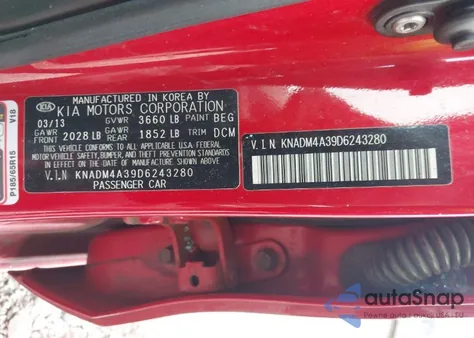 2013 Kia Rio Lx из США, поврежденный, VIN KNADM4A39D6243280